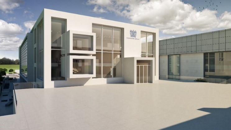 Rendering del prospetto nord-ovest dell'edificio